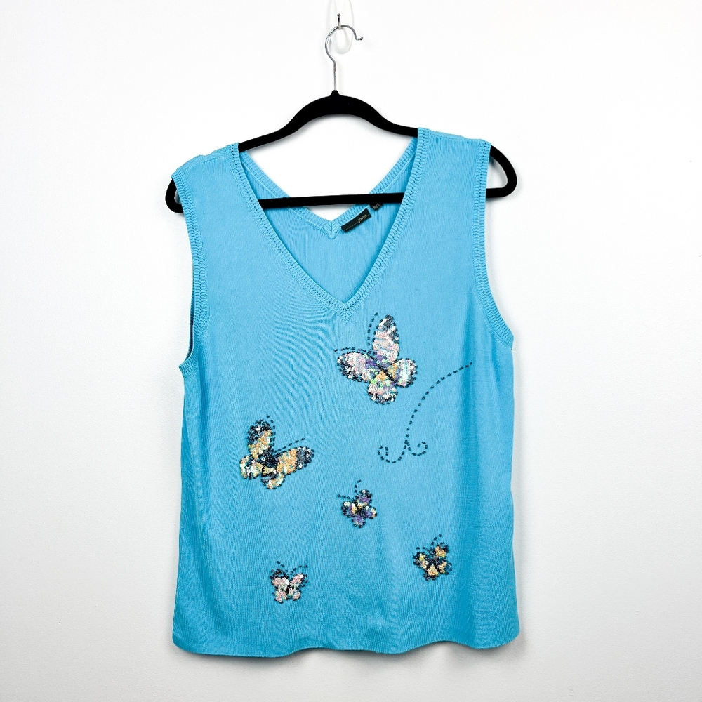Jana Blue Sleeveless Top with Butterfly Sequin Embellishments